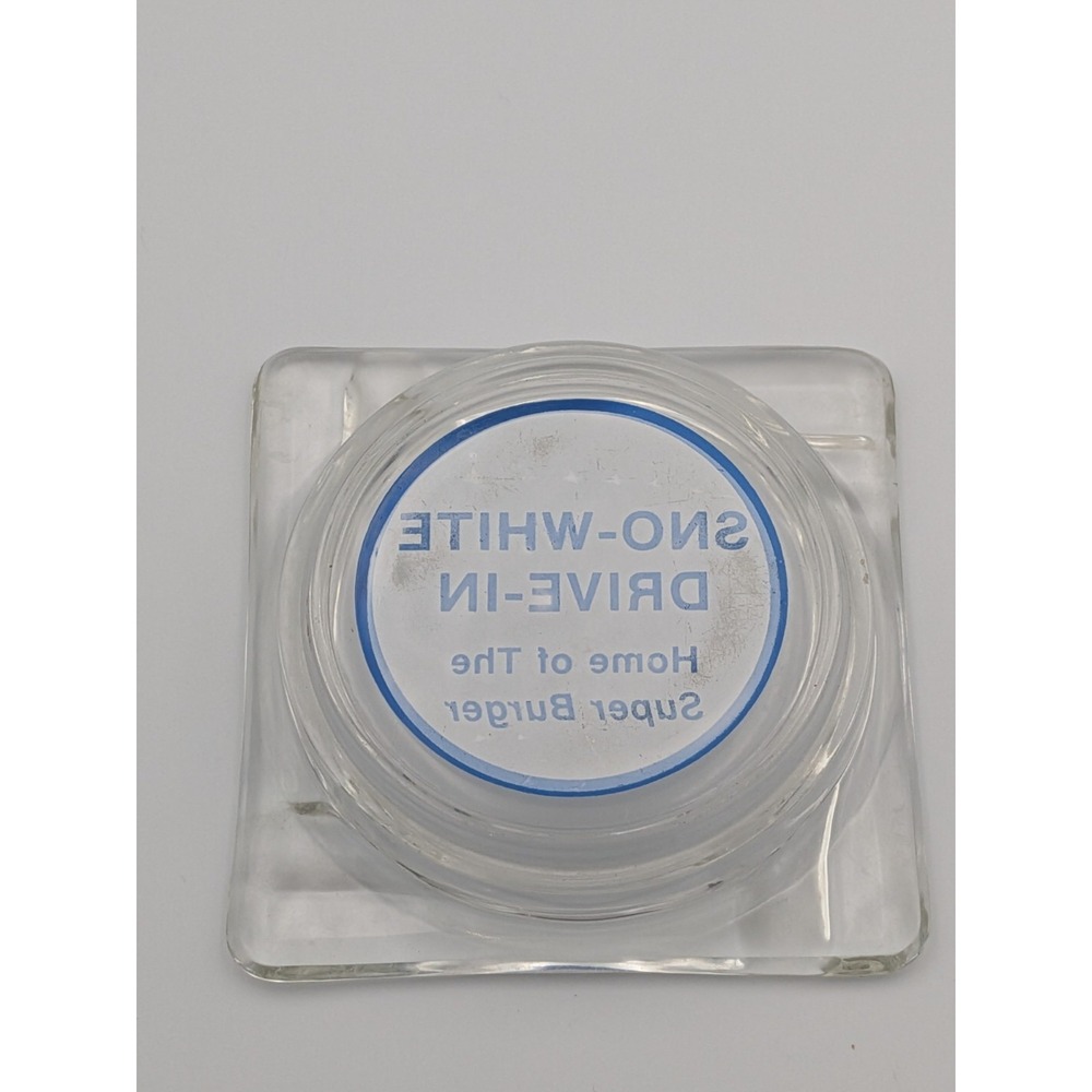 Very Rare Sno-White Drive-In Blue & White Glass Ashtray, Mid-century - Picture 3 of 14